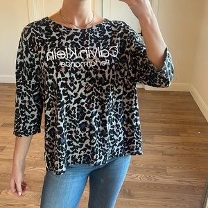 Womens Calvin Klein Leopard Animal Print Long Sleeve Shirt Top size 1X